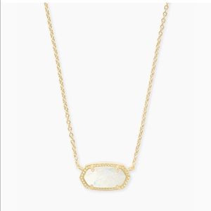 NWT Kendra Scott Elisa Gold Pendant Necklace In White Kyocera Opal
